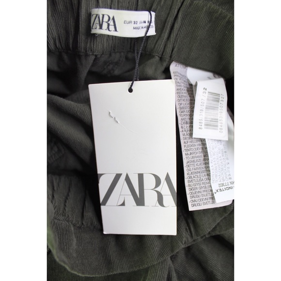 Zara NWT Baggy Paperbag Corduroy Green Tie Shorts 32/ 00 - Picture 11 of 12